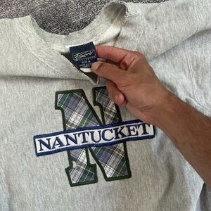 Men's Vintage 90's Nantucket Island Heather Gray Plaid Crewneck Sweatshirt Sz M